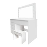 COIFFEUSE 5 TIROIRS AVEC MIROIR LED ET TABOURET - BLANC – Image 2