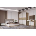 LIT 160 X 200 CM +  ARMOIRE 2 PORTES COULISANTES + 2 CHEVETS - CHENE & BLANC ( AVEC SOMMIER ) – Image 2