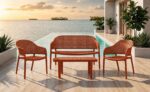 SALON DE JARDIN BAS 4 PLACES CANAPÉ 2 PLACES + 2 FAUTEUILS + TABLE BASSE - TERRACOTTA – Image 2