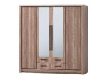 ARMOIRE 4 PORTES 2 MIROIRS 4 TIROIRS EN PANNEAUX DE PARTICULES - CHÊNE MOCHA – Image 2