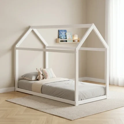LIT CABANE 90 X 190 CM  AVEC SOMMIER - BLANC