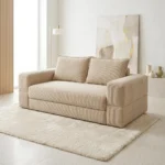 CANAPÉ DROIT 3 PLACES COMPRESSÉ EN TISSU TEXTURÉ - BEIGE