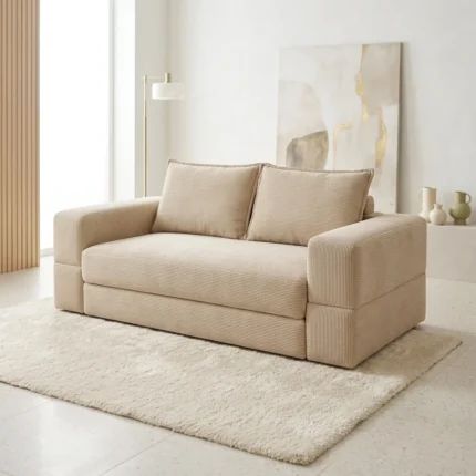 CANAPÉ DROIT 3 PLACES COMPRESSÉ EN TISSU TEXTURÉ - BEIGE