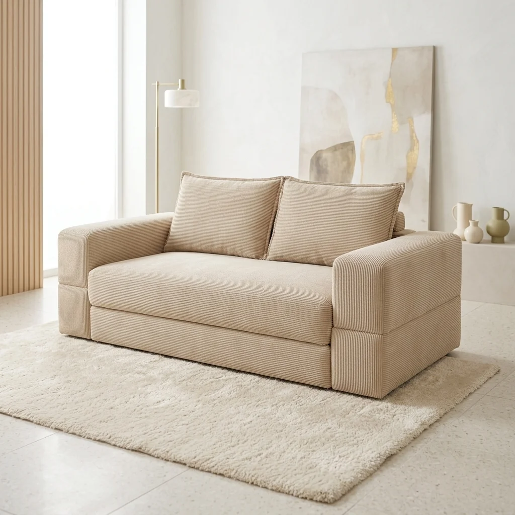 AI Generated Product Image CANAPÉ DROIT 3 PLACES COMPRESSÉ EN TISSU TEXTURÉ - BEIGE – Image 1