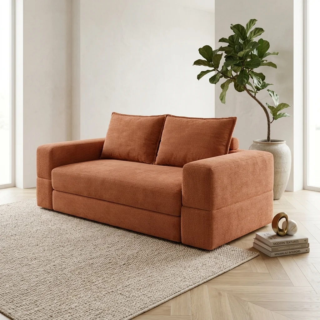 AI Generated Product Image CANAPÉ DROIT 3 PLACES COMPRESSÉ EN TISSU TEXTURÉ - ORANGE – Image 1
