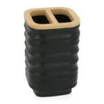 POT À BROSSES À DENTS EN PLASTIQUE ET BAMBOU - NOIR