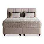 LIT COFFRE + SOMMIER 160X200 CM EN TISSU BOUCLÉ - BEIGE