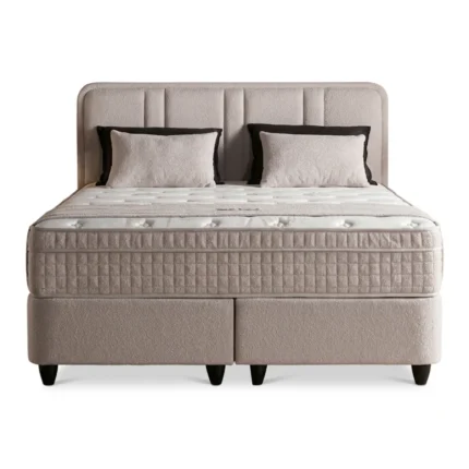 LIT COFFRE + SOMMIER 160X200 CM EN TISSU BOUCLÉ - BEIGE