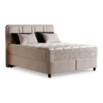 LIT COFFRE + SOMMIER 180X200 CM EN TISSU BOUCLÉ - BEIGE