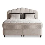 LIT COFFRE + SOMMIER 160X200 CM EN TISSU BOUCLÉ - BEIGE