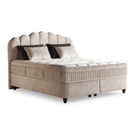 LIT COFFRE + SOMMIER 180X200 CM EN TISSU BOUCLÉ - BEIGE