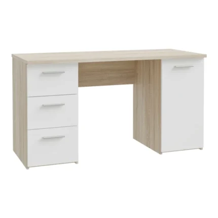 BUREAU 3 TIROIRS + 1 PORTE - CHENE ET BLANC
