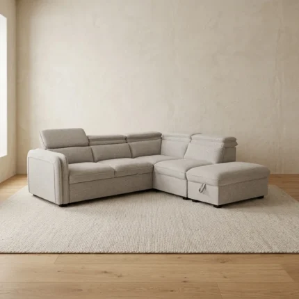 CANAPÉ D'ANGLE CONVERTIBLE AVEC COFFRE - BEIGE