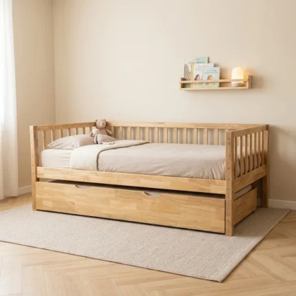 LIT GIGOGNE 90 X 190 CM -  COULEUR CHENE NATUREL