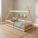 LIT TIPI 90X190 - BOIS NATUREL ( AVEC SOMMIER )