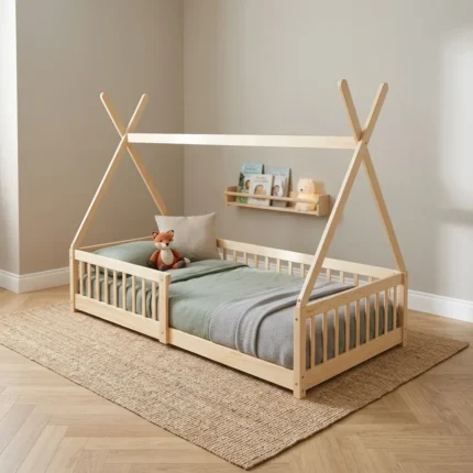 LIT TIPI 90X190 - BOIS NATUREL ( AVEC SOMMIER )