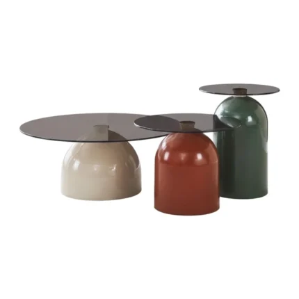TABLES BASSES ( LOT DE 3 ) - VERT/BLANC /BORDEAAU