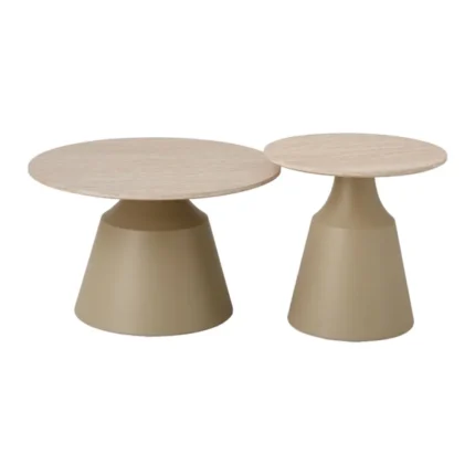 LOT DE 2 TABLES BASSES GIGOGNES RONDES EFFET TRAVERTIN - KHAKI