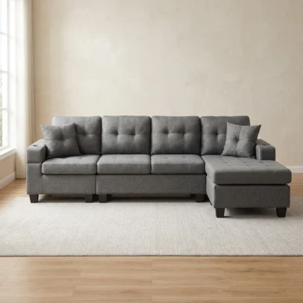 CANAPE D'ANGLE REVERSIBLE EN TISSU - GRIS
