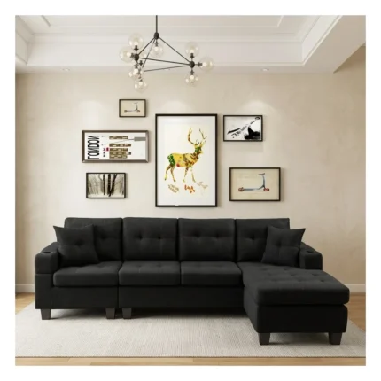 CANAPE D'ANGLE REVERSIBLE EN TISSU - NOIR