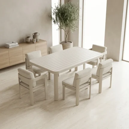 TABLE + 4 CHAISES + 2 FAUTEUIL - BEIGE