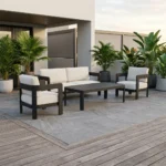 CANAPÉ 3 PLACES + 2 FAUTEUILS + TABLE BASSE - ANTHRACITE