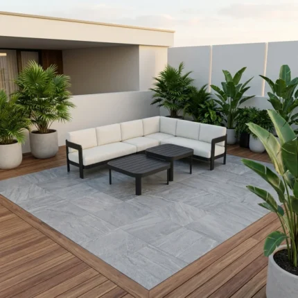 CANAPÉ D'ANGLE + 2 TABLES BASSES - ANTHRACITE