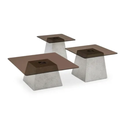 LOT DE 3 TABLES BASSES GIGOGNES PYRAMIDALES - BLANC ET FUMÉ