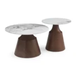 LOT DE 2 TABLES BASSES GIGOGNES RONDES EFFET PIERRE - BLANC ET NOYER