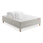 ENSEMBLE MATELAS RESSORTS + SOMMIER TAPISSIER 140X190 CM AVEC PIEDS, 2 OREILLERS ET COUETTE