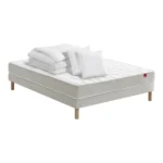 ENSEMBLE MATELAS RESSORTS + SOMMIER TAPISSIER 160X200 CM AVEC PIEDS, 2 OREILLERS ET COUETTE
