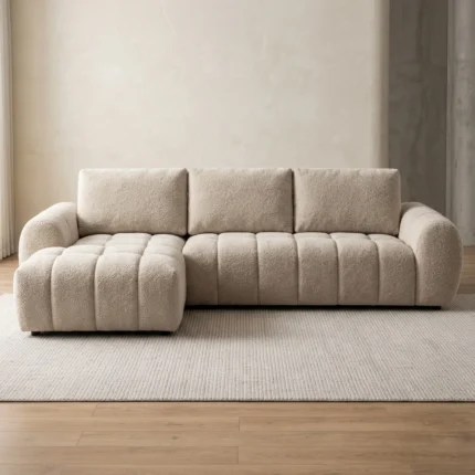 CANAPÉ D'ANGLE GAUCHE EN TISSU - BEIGE