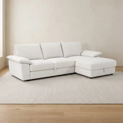 CANAPÉ D'ANGLE DROIT CONVERTIBLE EN TISSU - BLANC