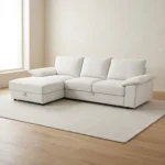 CANAPÉ D'ANGLE GAUCHE CONVERTIBLE EN TISSU - BLANC