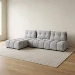 CANAPÉ D'ANGLE ASSISES AVANCE/RECUL EN TISSU - GRIS CLAIR ET GRIS FONCÉ