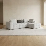CANAPÉ D'ANGLE DROIT EN TISSU - BLANC ET TAUPE