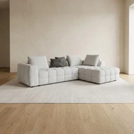 CANAPÉ D'ANGLE DROIT EN TISSU - BLANC ET TAUPE
