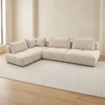 CANAPÉ D'ANGLE GAUCHE EN TISSU - BEIGE ET BEIGE FONCÉ