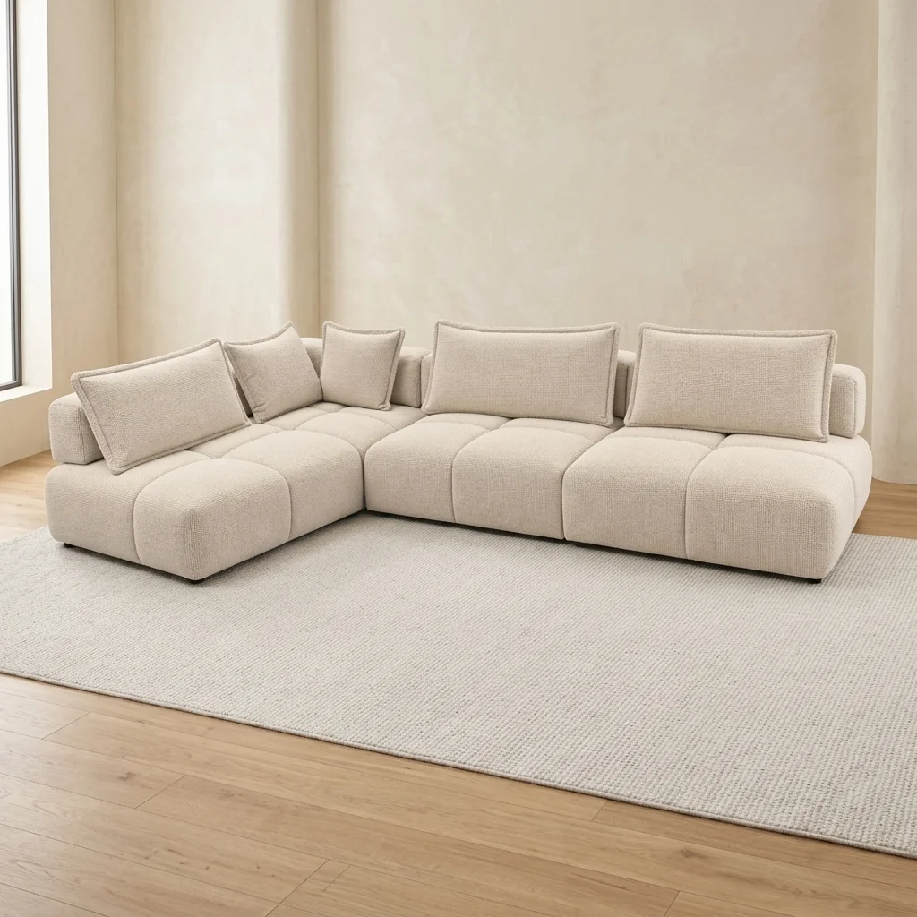 AI Generated Product Image CANAPÉ D'ANGLE GAUCHE EN TISSU - BEIGE ET BEIGE FONCÉ – Image 1