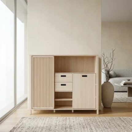 BAHUT 2 PORTES + 3 NICHES  ET 2 TIROIRS - CHENE