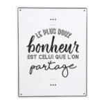 PLAQUE DÉCORATIVE BONHEUR BLANCHE - MÉTAL