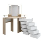 COIFFEUSE 5 TIROIRS + LEDS + MIROIR - CHÊNE  ( SANS TABOURET )