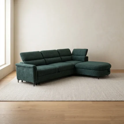 CANAPÉ D'ANGLE CONVERTIBLE AVEC COFFRE DE RANGEMENT - VERT