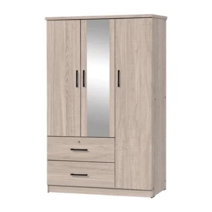 ARMOIRE 3 PORTES + 2 TIROIRS ET 1 MIROIR - CHENE