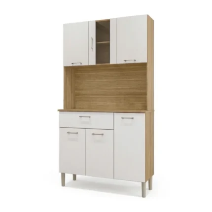 BUFFET 6 PORTES + 1 TIROIR - BLANC ET CHENE