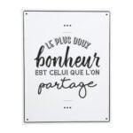 PLAQUE DÉCORATIVE BONHEUR BLANCHE - MÉTAL – Image 2