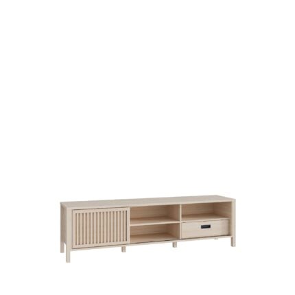 MEUBLE TV 1 PORTE COULISSANTE + 1 TIROIR ET 3 NICHES - CHÊNE