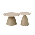 LOT DE 2 TABLES BASSES GIGOGNES RONDES EFFET TRAVERTIN - KHAKI – Image 2