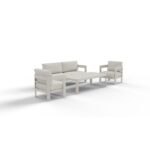 CANAPÉ 3 PLACES + 2 FAUTEUILS + TABLE BASSE - BLANC CASSÉ – Image 2