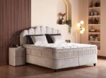 LIT COFFRE + SOMMIER 180X200 CM EN TISSU BOUCLÉ - BEIGE – Image 2